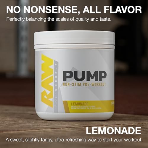 RAW Pump Stim Free Pre Workout (Lemonade) - Non-Stimulant Pre Workout Supplement Powder Nitric Oxide Booster - Pre Workout Supplements Drink for During Workout - 40 Servings