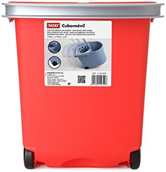 Tatay Rectangle Squeezer Bucket with Wheels, Red, One Size
