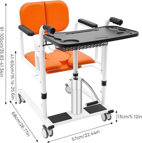 Patient Lift Transfer Chair for Home,180° Split Seat for Elderly,W/Potty,4 in 1 Height Adjustable Patient Transfer Chair for Seniors Elderly Handicapped,Bathroom Wheelchair (Yellow)