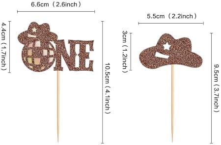 Ercadio 24 PCS Cowboy One Cupcake Toppers Glitter Brown One Hats Little Cowboy Picks Western Theme Baby Shower Birthday Party Cake Decorations Supplies