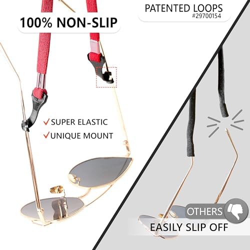 SIGONNA Eye Glasses String Holder Strap - Eyeglass Straps Cords for Men Women - Eyeglass Holders Around Neck - Sunglasses String Chain Lanyard Retainer - 2 Pcs (Black Red)