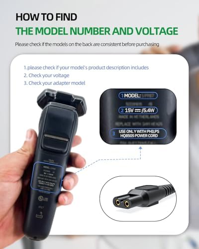 15V Charger Cord Fit for Philips Norelco HQ8505 Select Series 3000 5000 6000 7000 9000 (Older Shaver), Multigroom MG5750 MG7750 MG7770 MG7790, BG7040 BG7030 BG5025 S9987 Electric Shaver Razor Trimmer