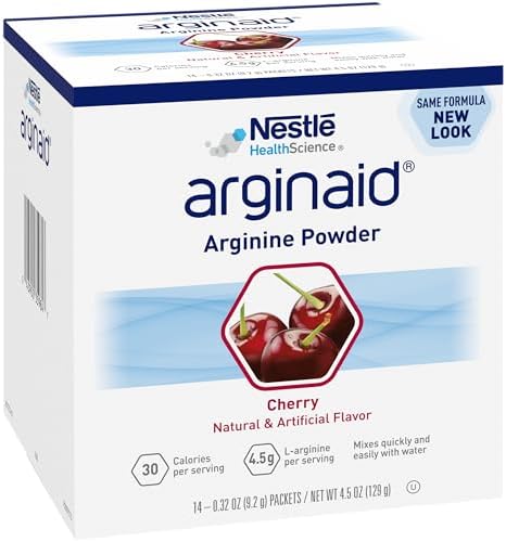 Arginaid Arginine Powder, Drink Mix Formula with 4.5g L-arginine Per Serving, Vitamin C & Vitamin E, Cherry Flavor, 0.32 Ounce, Pack of 56