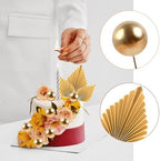 28pcs Palm Leaves Cake Decorations, 20pcs Foam Balls Cake Topper, 8pcs Paper Palm Leaf Inserts for Baby Shower, Wedding, Birthday Parties (Gold)