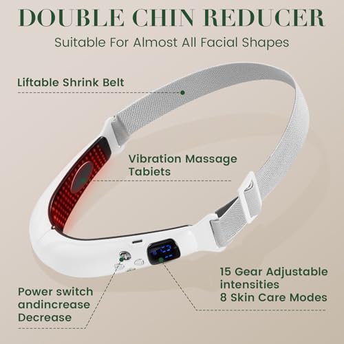 Electric Double Chin Device & V-Face Machine with 6 Modes and 12 Gear Adjustable Intensities - for Jawline Improve and Face Slimmer, Helps Relieve Double Chin
