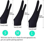 6 Pieces Artist Glove for Drawing Tablet (S M L), Two-Finger Tablet Drawing Gloves, Digital Artist Gloves for Graphics Pen Drawing Tablet Monitor Painting-Three Size in One (Black/White)