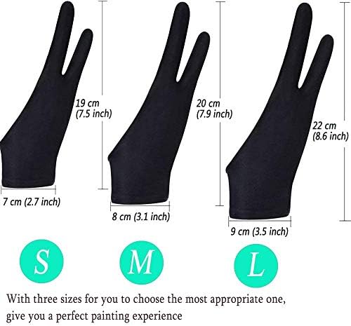 6 Pieces Artist Glove for Drawing Tablet (S M L), Two-Finger Tablet Drawing Gloves, Digital Artist Gloves for Graphics Pen Drawing Tablet Monitor Painting-Three Size in One (Black/White)