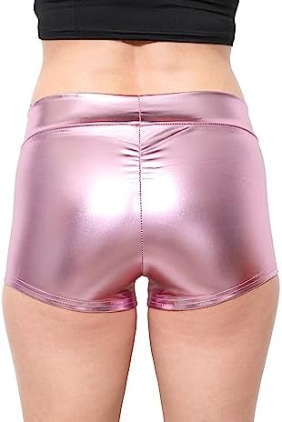 SACASUSA Shiny Stretchy Metallic Rave Mini Booty Shorts Dance Bottom Hot Pants