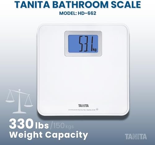 Tanita HD-662 Digital Weight Scale (White) - Japan Technology Bathroom Scale with 330 lb Weight Capacity - 2" Blue Backlit Large LCD Display - Accurate, Durable, Step-On Operation