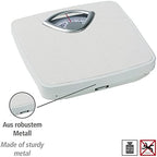 WENKO Mechanical, Precise, Analog Body Scale with Large Scale and Non-Slip Tread, Measuring Range up to 130 kg in 1 kg Steps, Metal housing in White, 27 x 4.5 x 26.5 cm