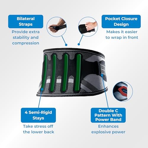 LP SUPPORT Lumbar Back Brace for Lower Back Support - 4 Semi-Rigid Stays with Bilateral Straps, Breathable Knit - For Weightlifting, Heavy Lifting - Men & Women (Large)