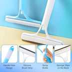 3 in 1 Window Cleaning Scraper, Cleaner Window Squeegee with Sprayer, Squeegee and Scrubber Spray Bottle Window Squeegee for Shower Glass, Mirrors, Car and Home,All-Purpose Window Cleaner Tool (Blue)