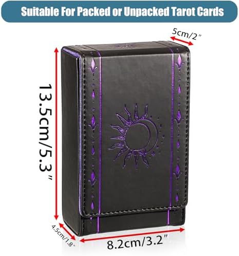 JUXYES PU Leather Tarot Card Protective Case, Sun Moon Pattern Design Tarot Deck Storage Pouch, Tarot Card Holder Tarot Pouch Bag for Playing Cards and Standard Size Tarot Cards Tarot Deck