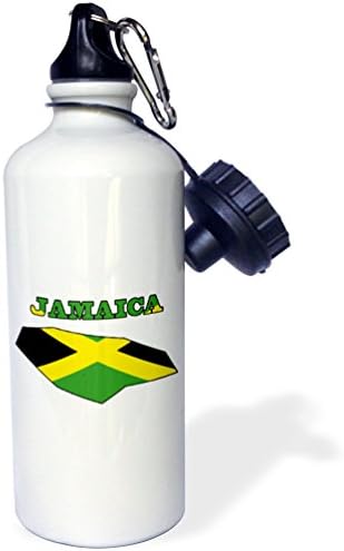 3dRose Jamaican flag in the outline map and word Jamaica-Sports Water Bottle, 21 oz, White