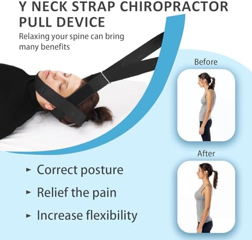 Y Neck Strap Chiropractor Pull Device,Neck Stretcher Strap,Neck Strap Cervical Traction Device for Neck Pain,Spine Chiropractic Decompression Tool with Comfort Handle and Chin Strap