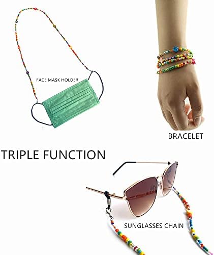 Decker Colorful Bead Women’s eyeglass chain eyewear retainer Mask Holder Reading glass Necklace Lanyard (Rainbow Beads)