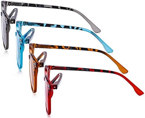 CessBlu Ladies Large Square Reading Glasses 4 Pairs Oversize Reader Eyeglasses for Women Reading