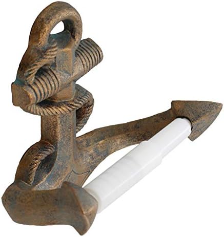 Top Brass Decorative Boat Anchor Toilet Paper Holder - Rustic Rope Wrapped Nautical Decor - Bronze/Verdigris Finish