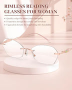 LUFF Rimless Reading Glasses for Women | Blue Light Computer Readers | Lightweight 16g Metal Frame | Eye Strain Relief