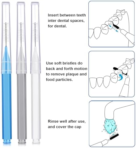 Patelai 100 Pieces Braces Dental Brush for Cleaner Interdental Toothpick Dental Tooth Flossing Head Oral Hygiene Flosser Toothpick Cleaners Tooth Tool(Blue, Grey, White,Various Sizes)