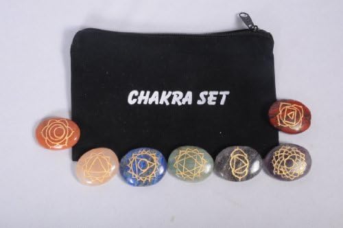Jet Chakra Set Engraved Reiki Oval Shaped Set for Chakra Balancing Positive Energy Peace of Mind Reiki Symbol Chakra Spiritual Meditation Healing Crystal Stones