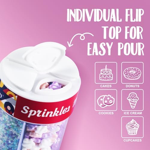 Edible Mermaid Sprinkles 4 Cell Pink Blue Purple Shell Pearls Sugar Jimmies Nonpareils Sanding Sugar Sprinkle Mix for Cake Decorations Baking Ice Cream Cookies Cupcake Topper 6.5 ounces