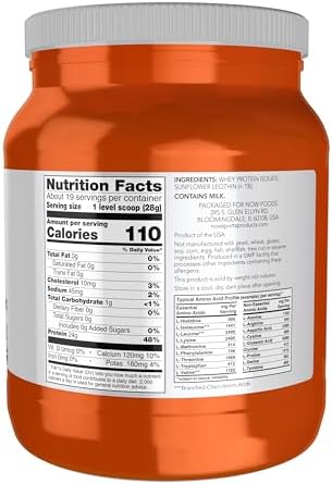 NOW Foods Sports Nutrition, Whey Protein Isolate, 25 g With BCAAs, Unflavored Powder, 1.2-Pound