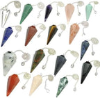 Jet Exclusive Set of 15 Gemstone Cone Pendulums, Assorted Crystals with Chains for Healing, Reiki, Dowsing, Feng Shui, Meditation & Metaphysical Energy Gifts