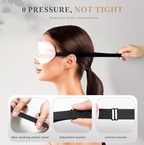 Sleep Mask Silk Eye Mask for Sleeping, Super Soft Blackout Eye Mask for Women Men, Adjustable Straps, Suitable for Travel, 3 Pack, Black-Purple-Navy,8.86 * 4.92 inches