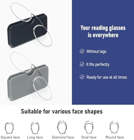 DXYXYO Mini Armless Reading Glasses for Women Men, 2 Pack Thin Legless Nose Clip Readers Compact with Small Portable Case