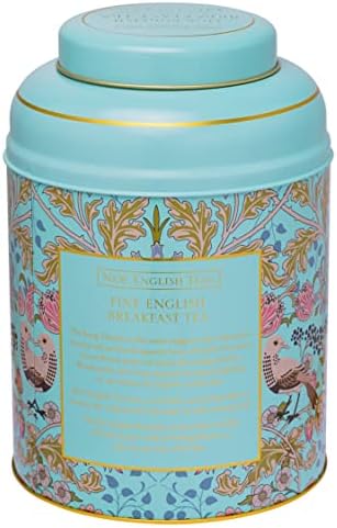 New English Teas Song Thrush & Berries Tea Tin in Mint Green with 240 English Breakfast Teabags