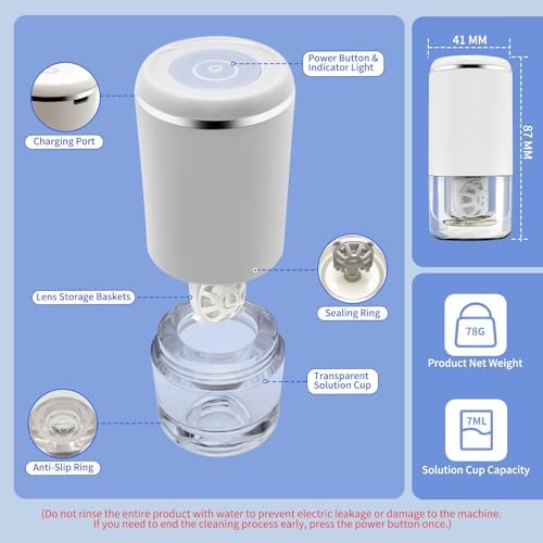 Contact Lens Cleaner Washer Machine, Portable Ultrasonic Cleaning with USB Charger and Removal Tool Kit Tweezers Remover Tool Daily Outdoor (Ivory White)