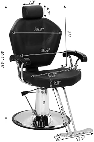 Winado Heavy Duty Reclining Barber Chair for Barber Shop, Styling Salon Chair with Headrest and Footrest, 360 Degree Swivel, Height Adjustable, Fit Hair Stylist Women Men, Black