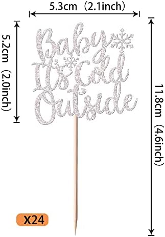 Rsstarxi 36 Pack snowflake Cupcake Toppers Winter Snowflake Baby It's Cold Outside Cupcake Picks Baby Shower Cake Decorations for Winter Frozen Snowflake Baby Shower Christmas Birthday Party Silver