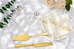 Wedding Cake Knife And Server Set Mr Mrs Champagne Flutes, Bride And Groom Gold Engraved Toasting Glasses With Cocktail Napkins Cake Cutting Set For Wedding, Personalized Engagement Gifts For Couple
