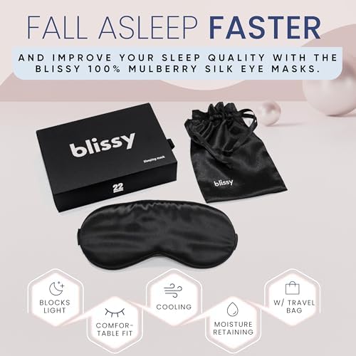 Blissy Silk Sleep Mask - Eye Sleeping Mask for Women & Men for Total Blackout - 100% Pure Mulberry Silk, 22 Momme 6a Fibers - Blindfold Sleep Mask Side Sleeper Eye Cover (Non Adjustable)