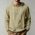 Mens Linen Shirts Long Sleeve Henley Casual Lightweight Cotton Hoodie Top Summer Fashion Loose Beach Vacation Clothes