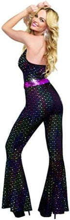 Dreamgirl Adult 70s Disco Costume for Women, Disco Jumpsuit, Disco Doll Halloween Costume