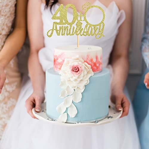 Sumerk 13 PCS Gold Glitter 40th Anniversary Cake Topper Happy 40th Anniversary Wedding Anniversary Cake Decorations