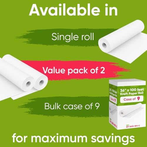 36" x 1200" (100 ft) White Kraft Paper Roll (Value Pack of 2), 45 lbs Thickness, Made in USA Colored Craft Paper for School, Bulletin Board - Odorless, Non-Toxic, Safe for Kids