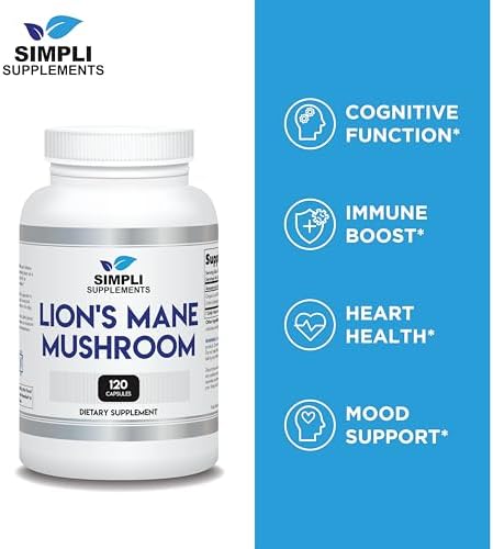 Lion's Mane Mushroom Capsules | Organic Real Mushrooms Lions Mane Powder Supplement for Cognitive Function & Immune Support | Brain and Memory Booster | Vegan | 120 Capsules (2 Month Supply)