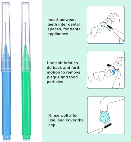 Patelai 100 Pieces Braces Dental Brush for Cleaner Interdental Toothpick Dental Tooth Flossing Head Oral Hygiene Flosser Toothpick Cleaners Tooth Tool(Blue, Green,Elegant Size)
