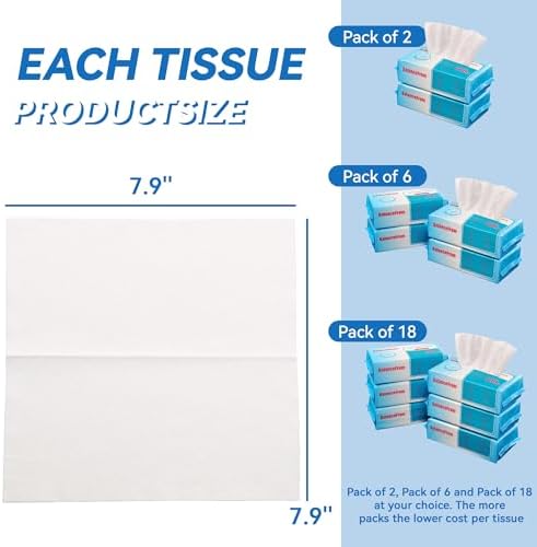 Elevon Ultra-Gentle 100% Natural Cotton Facial Tissue - Unscented Multi-Purpose Dry Cotton Tissue for Sensitive Skin, Makeup Removal & Baby Care, (Pack of 18)