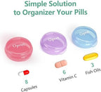 Opret Small Pill Box (3 Pcs), Cute Pill Case Portable for Pocket Purse Briefcase Travel Pills Box Medicine Storage Container Earplug Case (Rose&Blue&Purple)