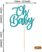 Rsstarxi 24 Pack Oh Baby Cupcake Toppers Glitter Gender Reveal Themed Cupcake Picks Baby Shower Cake Decoration for Baby Baptism Kids Birthday Party Decorations Blue