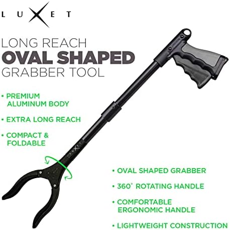 Grabber Reacher Tool 19" Aluminum Magnetic Claw, Rotating Reacher Grabber Pickup Tool, Foldable Gripper Grabbers for Elderly Grab it Reaching Tool, Trash Grabbers and Pickers, Black, By Luxet 2-Pack