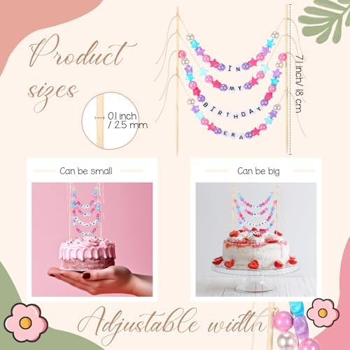 Mimorou in My Birthday Era Cake Banner Topper Decoration Pink Purple Happy Birthday Cake Topper Garland for Singer Music Fans Lover Friendship Bracelets Party Supplies(Pink Purple,3D Beads)