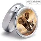 Travel Pill Box for Purse & Pocket,Elephant And Baby Elephant Print Metal Small Pill Case,Round Cute Pill Organizer,3 Compartment Pill Container,Mini Pill Boxes for Pills,Vitamins,Supplements,and Fish