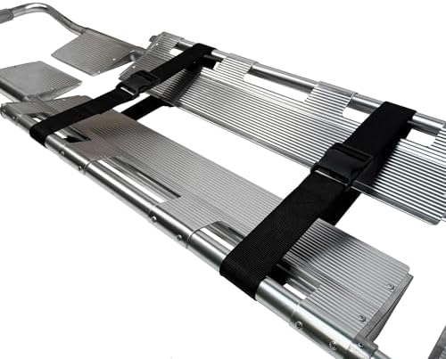 LINE2design-USA- Foldable Aluminum Scoop Stretcher - EMS Portable Stretcher with Adjustable Length, Patient Transport Medical Stretcher with Breakaway Hinge Mechanism - 350.5 Lb Load Capacity, Silver