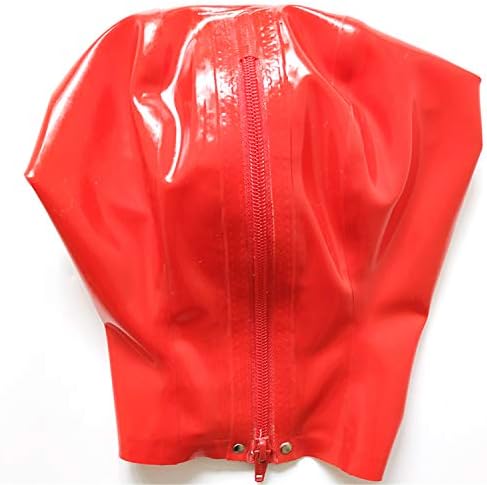 Red Latex Hood Back Zipper Open Eyes Mouth for Catsuit Rubber Mask Cosplay Club Wear Costume